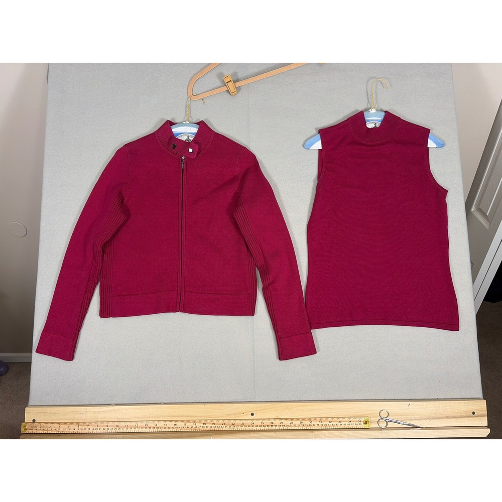 Vintage Carlisle Silk Blend 2 Piece Jacket Set Cardigan Shell Magenta Pink Small